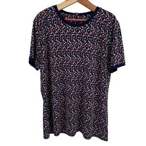 Lauren Ralph Lauren Shirt 2X Women's Navy Blue Red Crew Neck Geo-Print T-Shirt